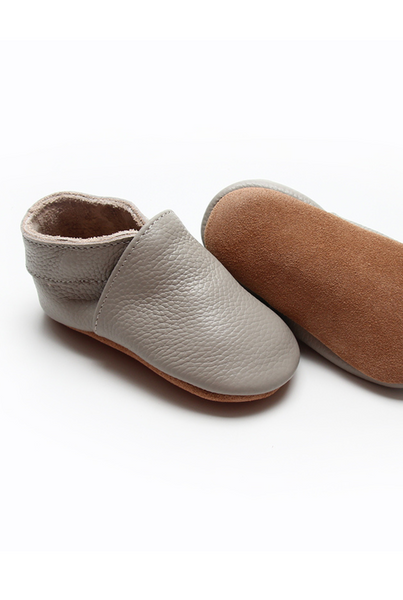 Soft Sole Leather Shoes - Soft Grey