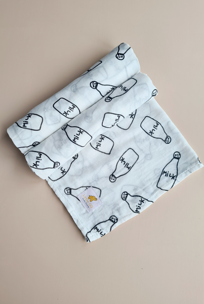 Muslin Swaddle Blanket - Milk Bottle