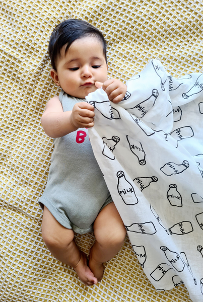 Muslin Swaddle Blanket - Milk Bottle