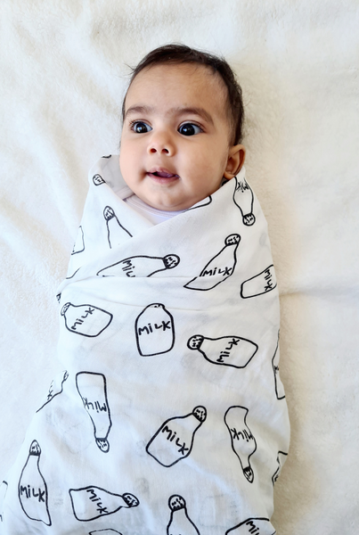 Muslin Swaddle Blanket - Milk Bottle